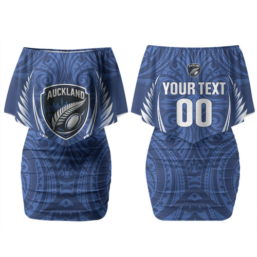 Auckland 2026 Rugby Custom Couples Matching Off Shoulder Short Dress and Long Sleeve Button Shirt NZ Maori Silver Fern LT14