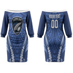 Auckland 2026 Rugby Custom Couples Matching Off The Shoulder Long Sleeve Dress and Hawaiian Shirt NZ Maori Silver Fern LT14