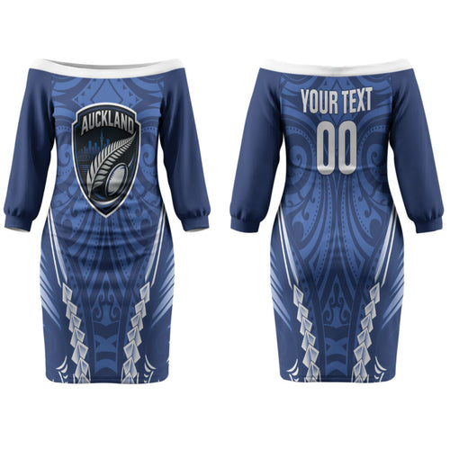 Auckland 2026 Rugby Custom Couples Matching Off The Shoulder Long Sleeve Dress and Long Sleeve Button Shirt NZ Maori Silver Fern LT14