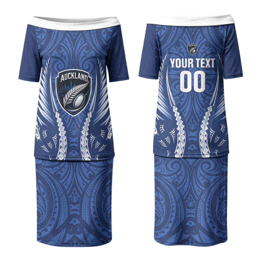 Auckland 2026 Rugby Custom Couples Matching Puletasi and Long Sleeve Button Shirt NZ Maori Silver Fern LT14