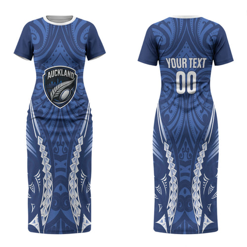 Auckland 2026 Rugby Custom Couples Matching Short Sleeve Bodycon Dress and Hawaiian Shirt NZ Maori Silver Fern LT14