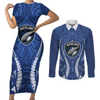 Auckland 2026 Rugby Custom Couples Matching Short Sleeve Bodycon Dress and Long Sleeve Button Shirt NZ Maori Silver Fern