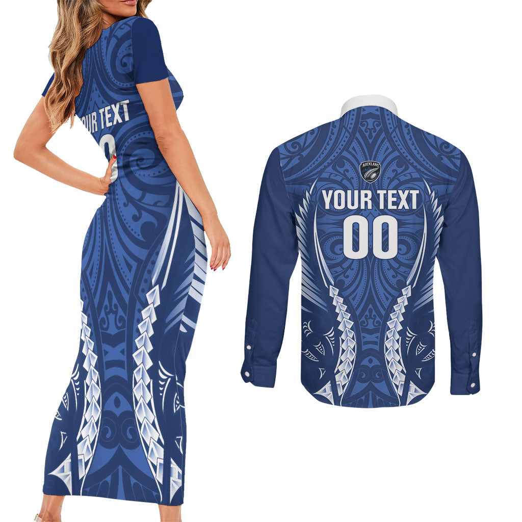 Auckland 2026 Rugby Custom Couples Matching Short Sleeve Bodycon Dress and Long Sleeve Button Shirt NZ Maori Silver Fern