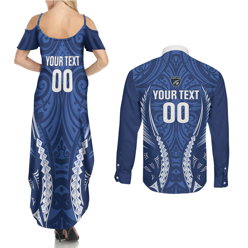 Auckland 2026 Rugby Custom Couples Matching Summer Maxi Dress and Long Sleeve Button Shirt NZ Maori Silver Fern