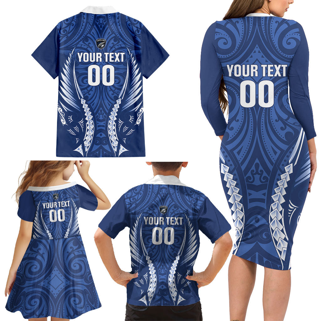 Auckland 2026 Rugby Custom Family Matching Long Sleeve Bodycon Dress and Hawaiian Shirt NZ Maori Silver Fern