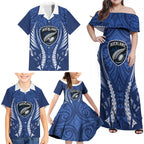 Auckland 2026 Rugby Custom Family Matching Off Shoulder Maxi Dress and Hawaiian Shirt NZ Maori Silver Fern