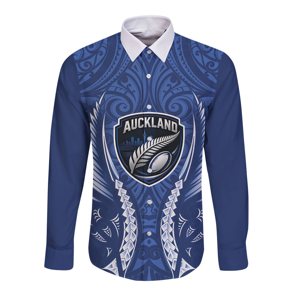 Auckland 2026 Rugby Custom Long Sleeve Button Shirt NZ Maori Silver Fern