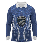 Auckland 2026 Rugby Custom Long Sleeve Polo Shirt NZ Maori Silver Fern