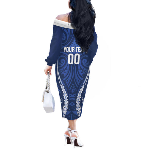 Auckland 2026 Rugby Custom Off The Shoulder Long Sleeve Dress NZ Maori Silver Fern