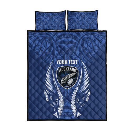 Auckland 2026 Rugby Custom Quilt Bed Set NZ Maori Silver Fern