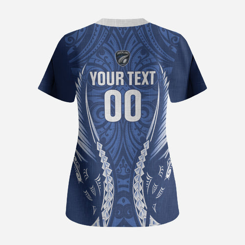 Auckland 2026 Rugby Custom Scrub Top NZ Maori Silver Fern