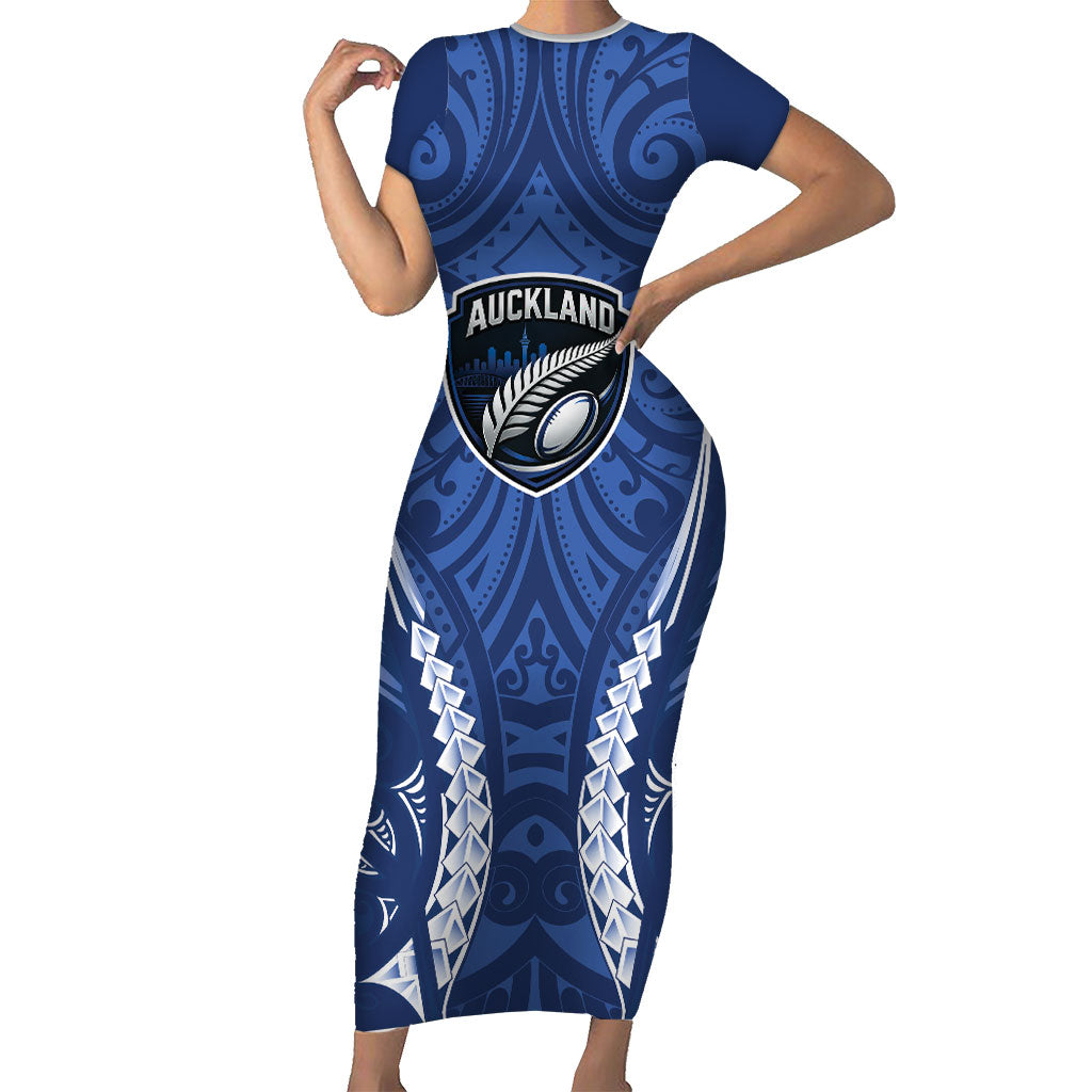 Auckland 2026 Rugby Custom Short Sleeve Bodycon Dress NZ Maori Silver Fern