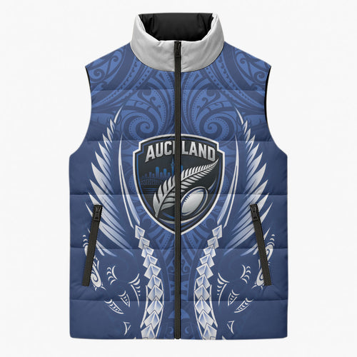 Auckland 2026 Rugby Custom Sleeveless Puffer Jacket NZ Maori Silver Fern