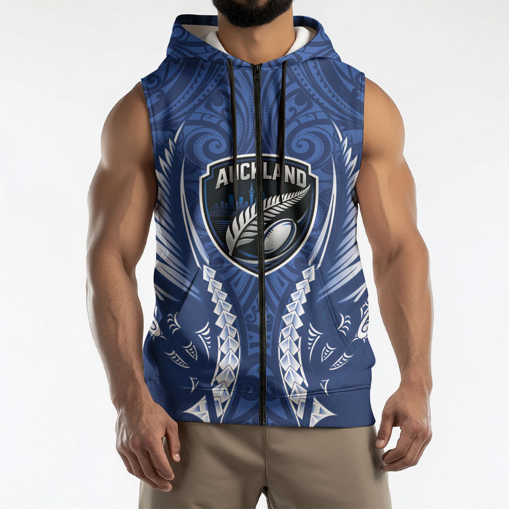 Auckland 2026 Rugby Custom Sleeveless Zip Hoodie NZ Maori Silver Fern