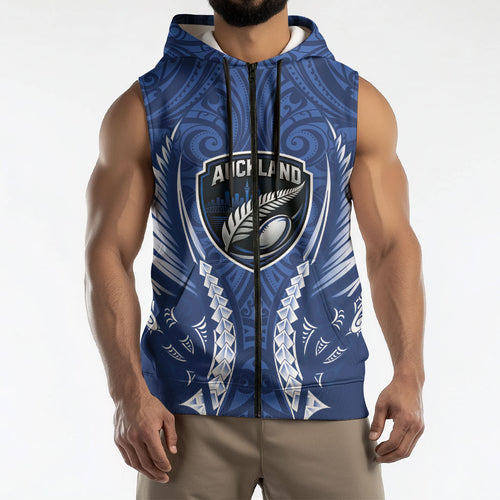 Auckland 2026 Rugby Custom Sleeveless Zip Hoodie NZ Maori Silver Fern