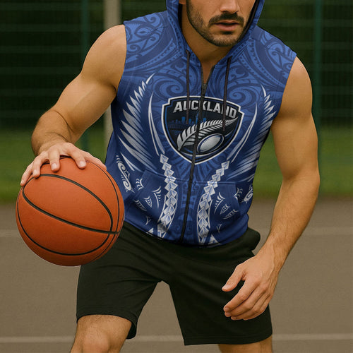 Auckland 2026 Rugby Custom Sleeveless Zip Hoodie NZ Maori Silver Fern