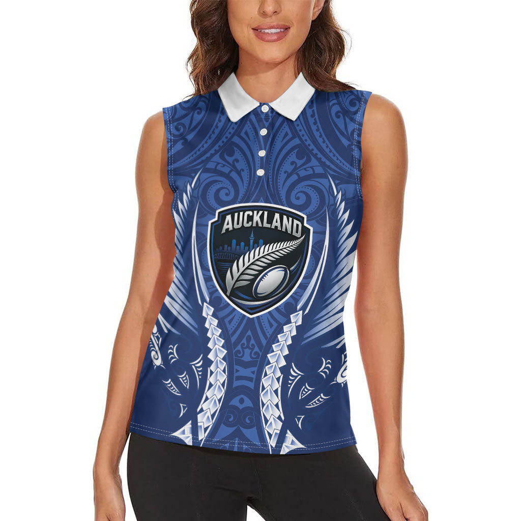 Auckland 2026 Rugby Custom Women Sleeveless Polo Shirt NZ Maori Silver Fern