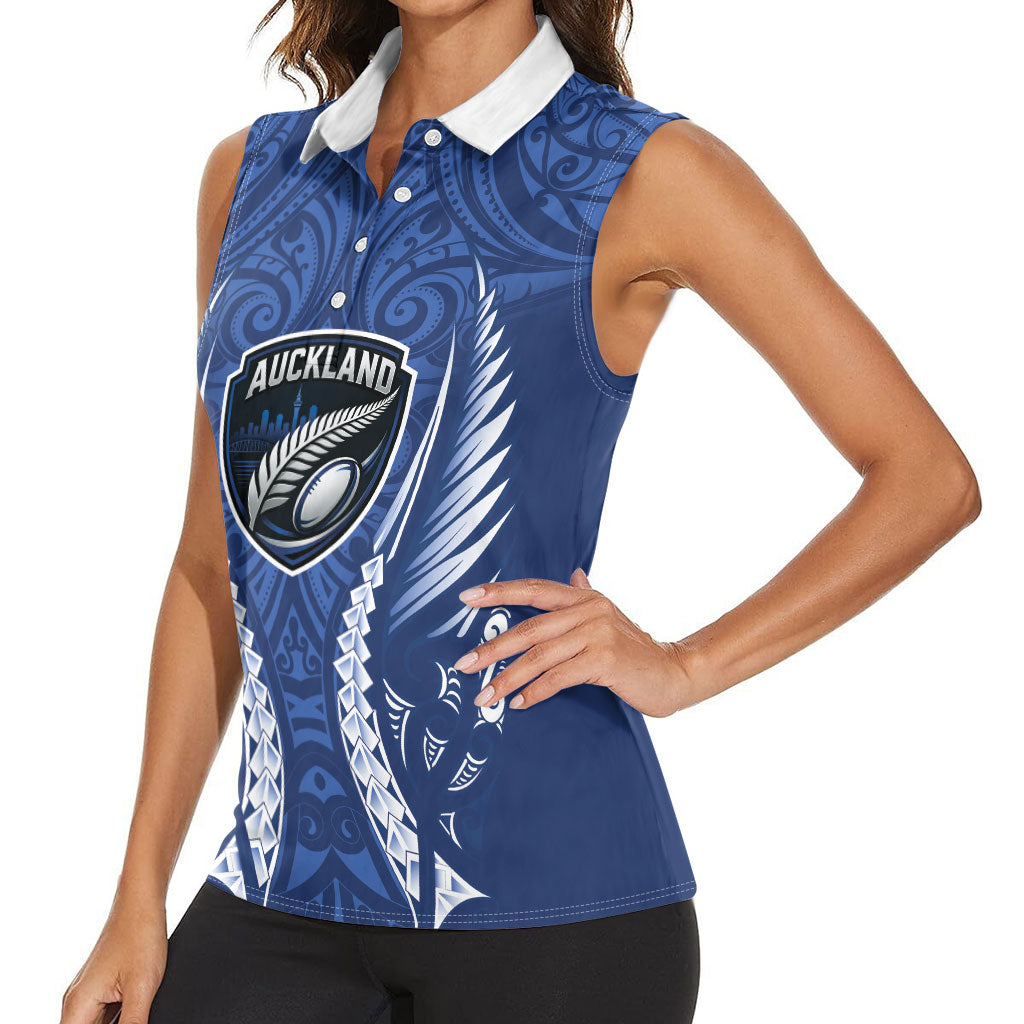 Auckland 2026 Rugby Custom Women Sleeveless Polo Shirt NZ Maori Silver Fern