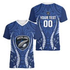 Auckland 2026 Rugby Custom Women V-Neck T-Shirt NZ Maori Silver Fern