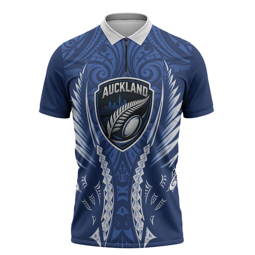 Auckland 2026 Rugby Custom Zipper Polo Shirt NZ Maori Silver Fern