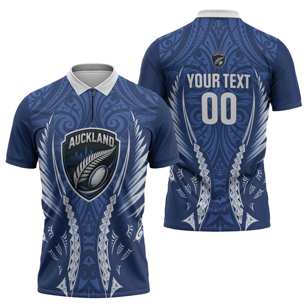 Auckland 2026 Rugby Custom Zipper Polo Shirt NZ Maori Silver Fern
