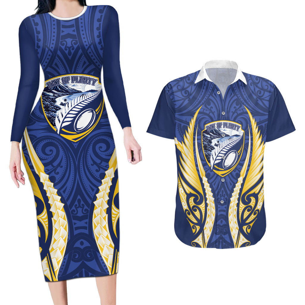 Bay of Plenty 2026 Rugby Custom Couples Matching Long Sleeve Bodycon Dress and Hawaiian Shirt NZ Maori Silver Fern
