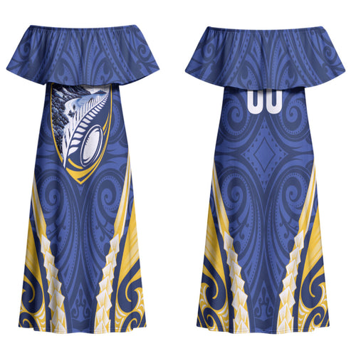 Bay of Plenty 2026 Rugby Custom Couples Matching Off Shoulder Maxi Dress and Hawaiian Shirt NZ Maori Silver Fern LT14