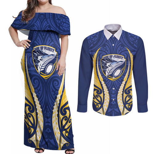 Bay of Plenty 2026 Rugby Custom Couples Matching Off Shoulder Maxi Dress and Long Sleeve Button Shirt NZ Maori Silver Fern