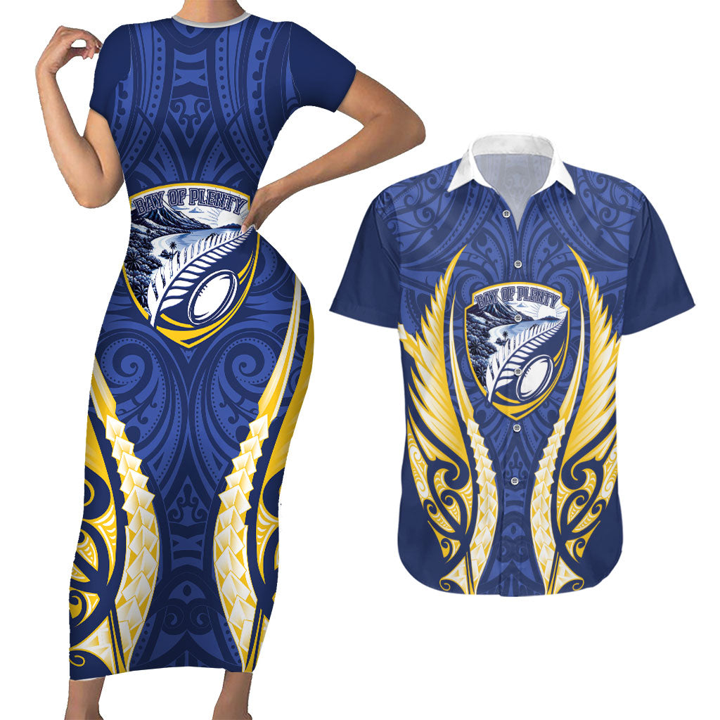 Bay of Plenty 2026 Rugby Custom Couples Matching Short Sleeve Bodycon Dress and Hawaiian Shirt NZ Maori Silver Fern
