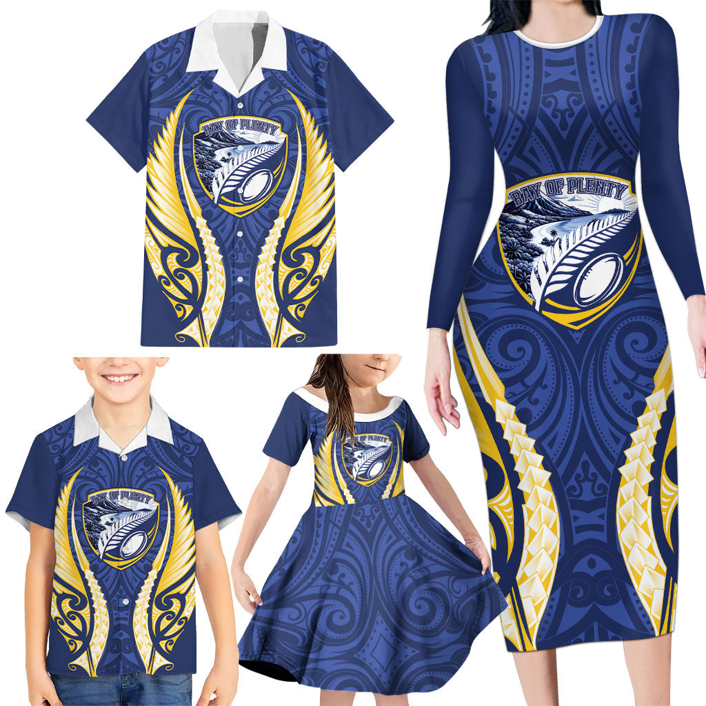 Bay of Plenty 2026 Rugby Custom Family Matching Long Sleeve Bodycon Dress and Hawaiian Shirt NZ Maori Silver Fern