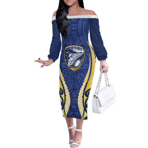 Bay of Plenty 2026 Rugby Custom Family Matching Off The Shoulder Long Sleeve Dress and Hawaiian Shirt NZ Maori Silver Fern