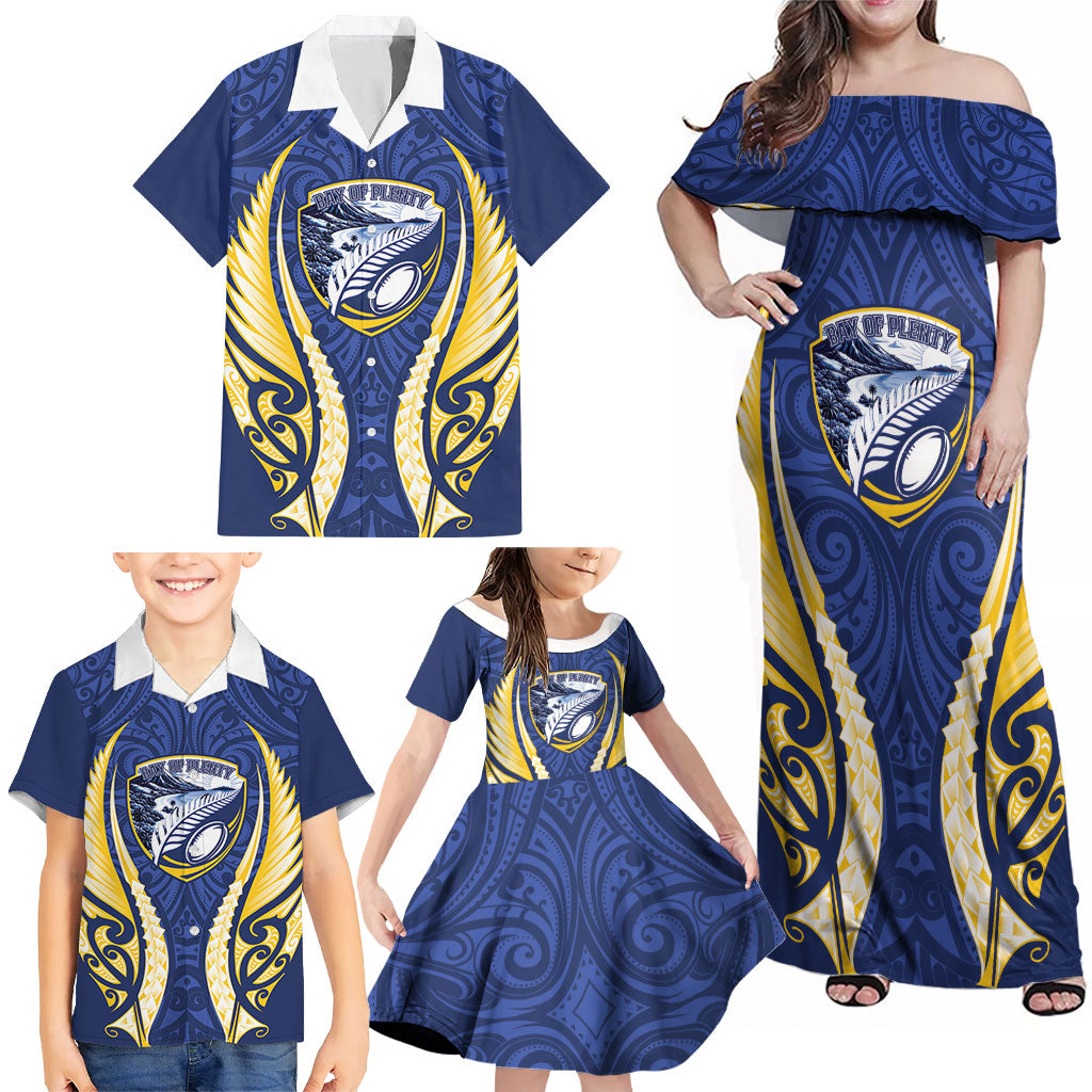 Bay of Plenty 2026 Rugby Custom Family Matching Off Shoulder Maxi Dress and Hawaiian Shirt NZ Maori Silver Fern
