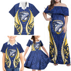 Bay of Plenty 2026 Rugby Custom Family Matching Off Shoulder Maxi Dress and Hawaiian Shirt NZ Maori Silver Fern