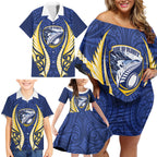 Bay of Plenty 2026 Rugby Custom Family Matching Off Shoulder Short Dress and Hawaiian Shirt NZ Maori Silver Fern