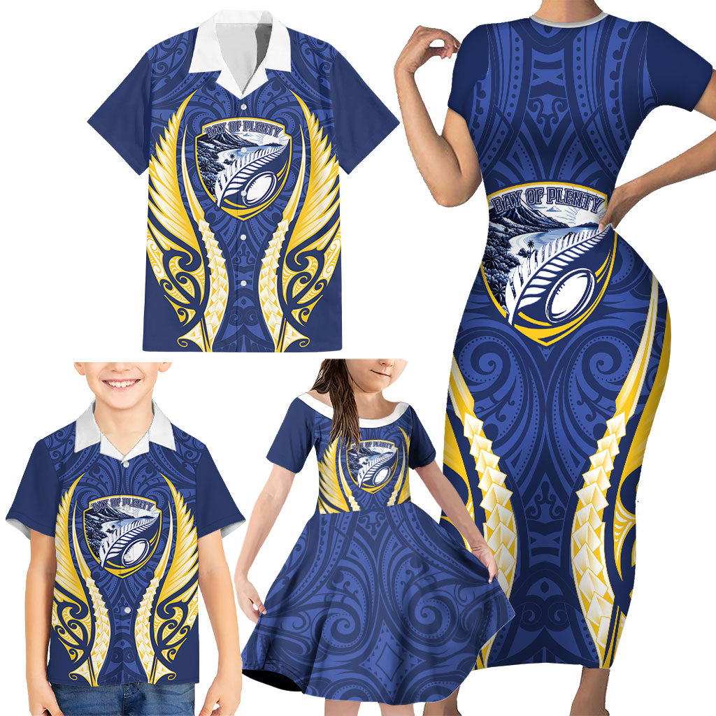 Bay of Plenty 2026 Rugby Custom Family Matching Short Sleeve Bodycon Dress and Hawaiian Shirt NZ Maori Silver Fern