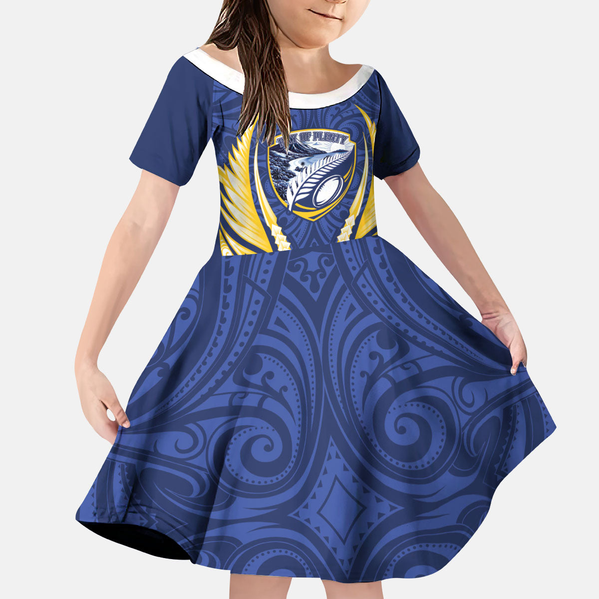Bay of Plenty 2026 Rugby Custom Kid Short Sleeve Dress NZ Maori Silver Fern