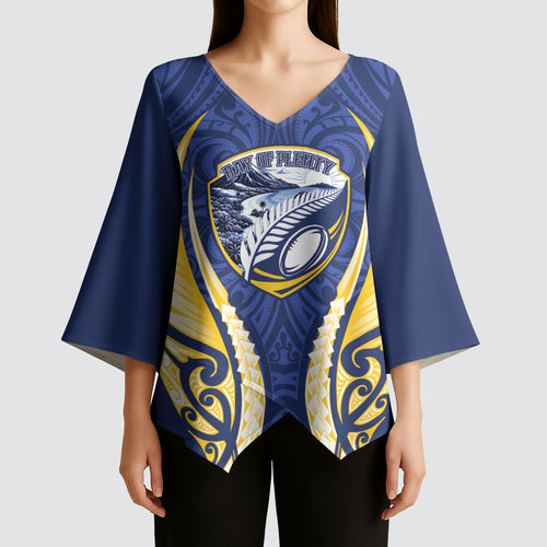 Bay of Plenty 2026 Rugby Custom Kimono Sleeve Blouse NZ Maori Silver Fern