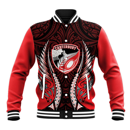 Canterbury 2026 Rugby Custom Baseball Jacket NZ Maori Silver Fern