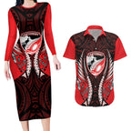 Canterbury 2026 Rugby Custom Couples Matching Long Sleeve Bodycon Dress and Hawaiian Shirt NZ Maori Silver Fern