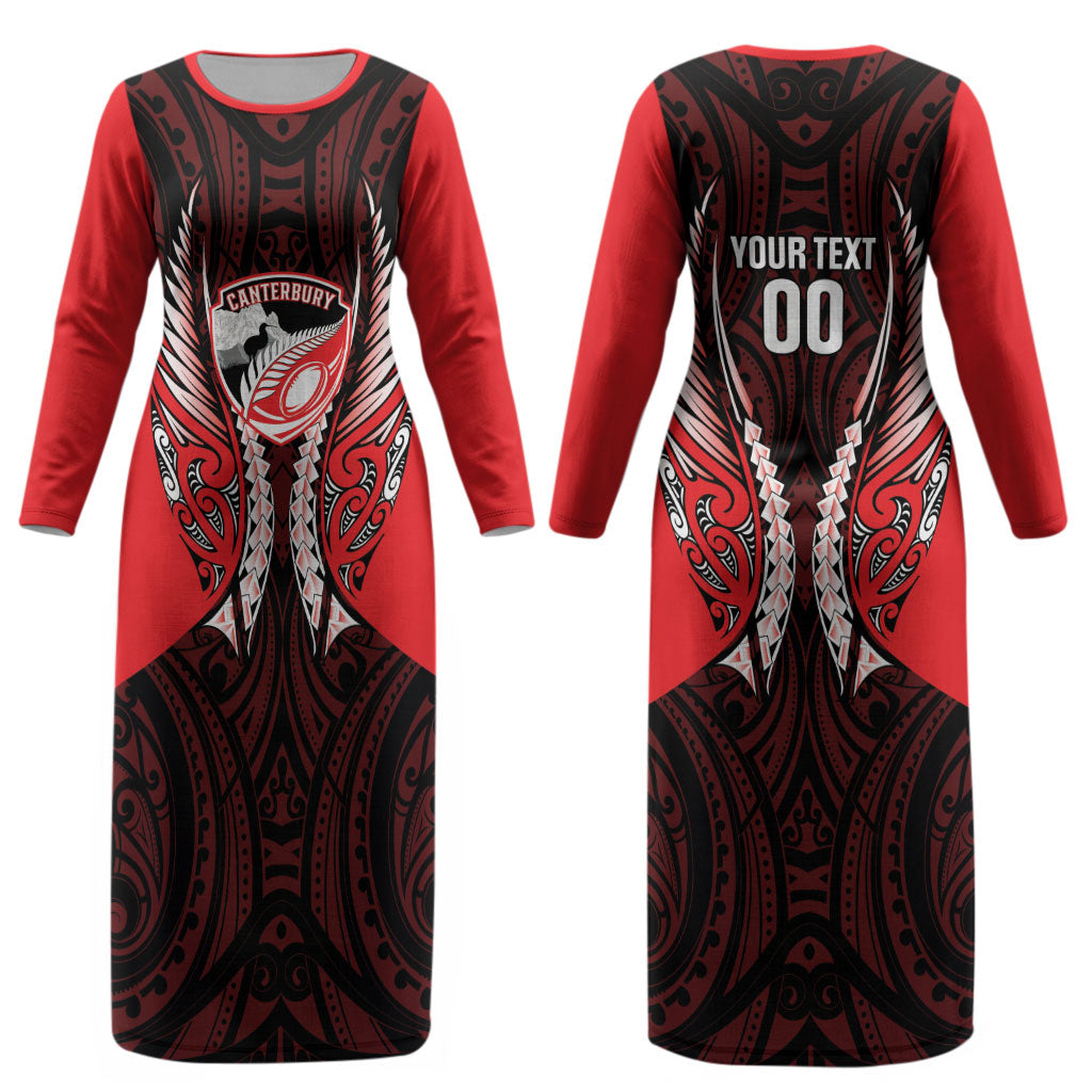Canterbury 2026 Rugby Custom Couples Matching Long Sleeve Bodycon Dress and Hawaiian Shirt NZ Maori Silver Fern LT14