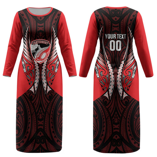 Canterbury 2026 Rugby Custom Couples Matching Long Sleeve Bodycon Dress and Hawaiian Shirt NZ Maori Silver Fern LT14
