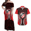 Canterbury 2026 Rugby Custom Couples Matching Off Shoulder Maxi Dress and Hawaiian Shirt NZ Maori Silver Fern