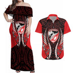 Canterbury 2026 Rugby Custom Couples Matching Off Shoulder Maxi Dress and Hawaiian Shirt NZ Maori Silver Fern