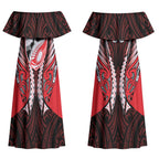 Canterbury 2026 Rugby Custom Couples Matching Off Shoulder Maxi Dress and Hawaiian Shirt NZ Maori Silver Fern LT14