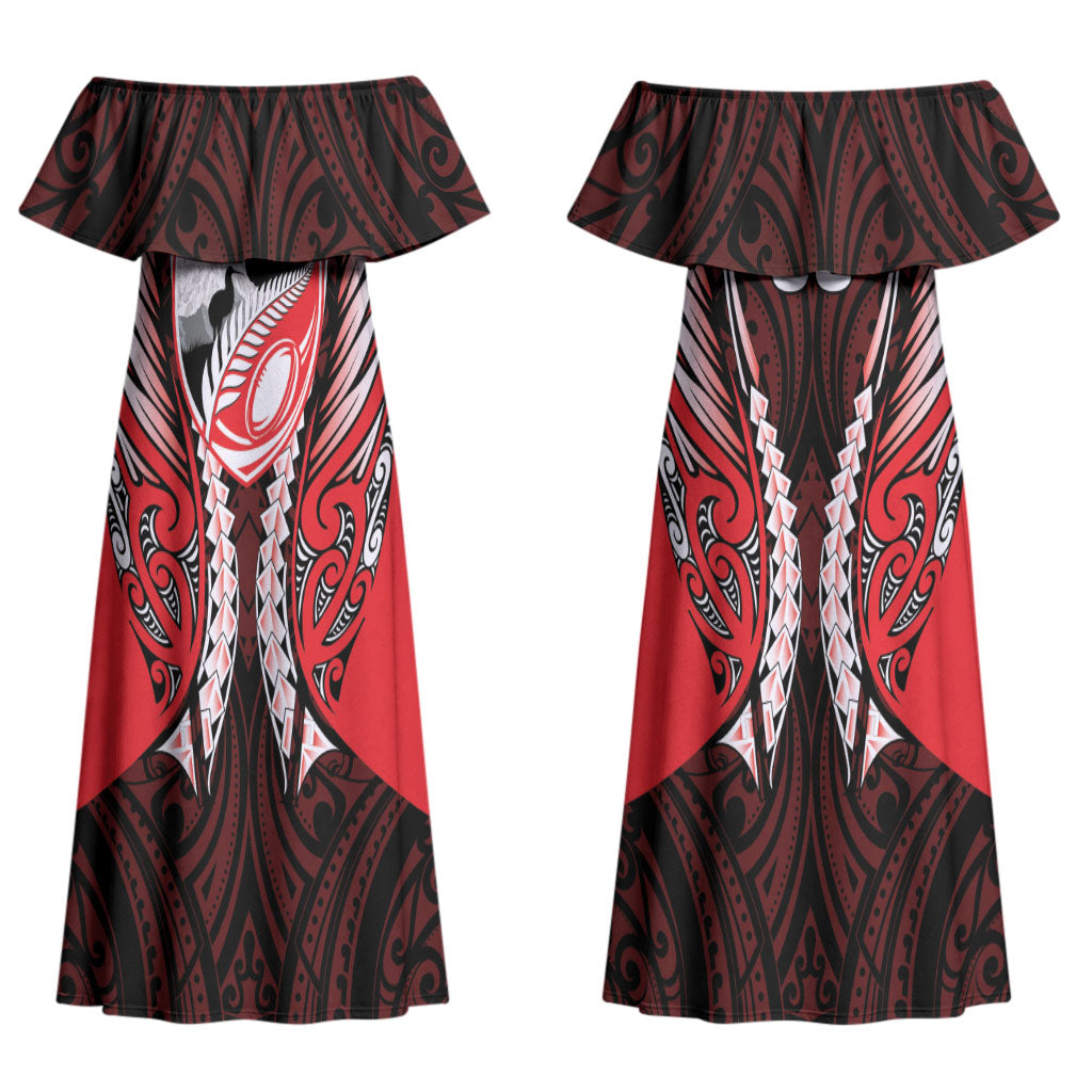 Canterbury 2026 Rugby Custom Couples Matching Off Shoulder Maxi Dress and Long Sleeve Button Shirt NZ Maori Silver Fern LT14