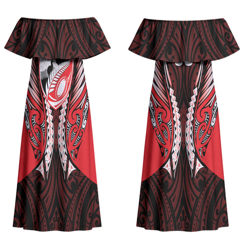 Canterbury 2026 Rugby Custom Couples Matching Off Shoulder Maxi Dress and Long Sleeve Button Shirt NZ Maori Silver Fern LT14