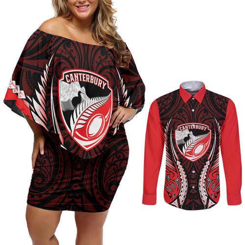 Canterbury 2026 Rugby Custom Couples Matching Off Shoulder Short Dress and Long Sleeve Button Shirt NZ Maori Silver Fern
