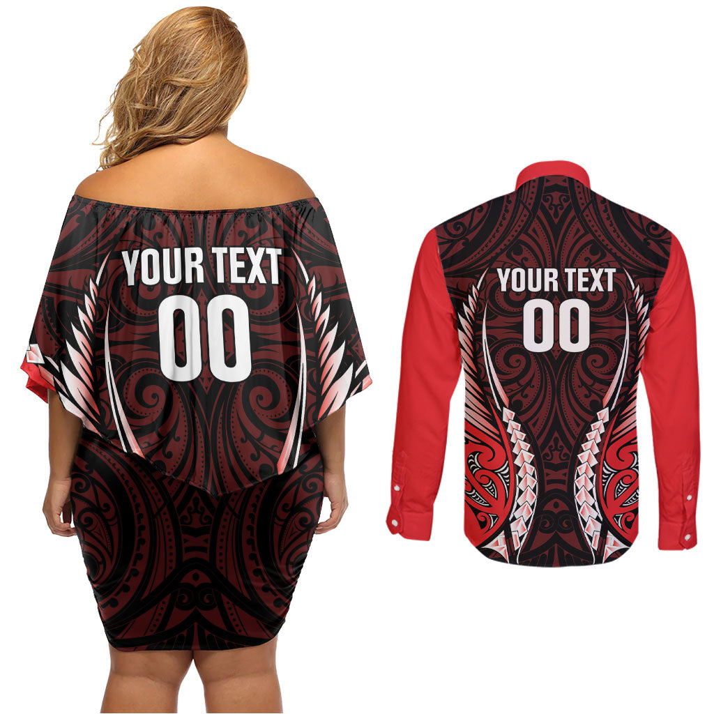 Canterbury 2026 Rugby Custom Couples Matching Off Shoulder Short Dress and Long Sleeve Button Shirt NZ Maori Silver Fern