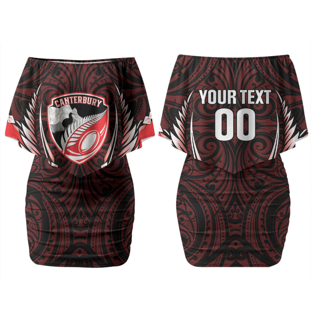 Canterbury 2026 Rugby Custom Couples Matching Off Shoulder Short Dress and Long Sleeve Button Shirt NZ Maori Silver Fern LT14