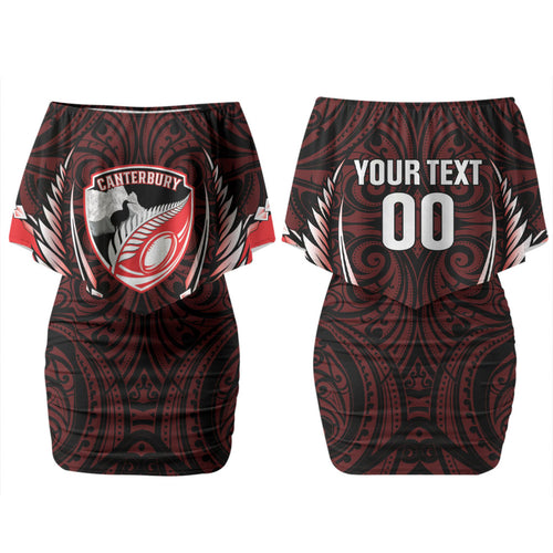 Canterbury 2026 Rugby Custom Couples Matching Off Shoulder Short Dress and Long Sleeve Button Shirt NZ Maori Silver Fern LT14